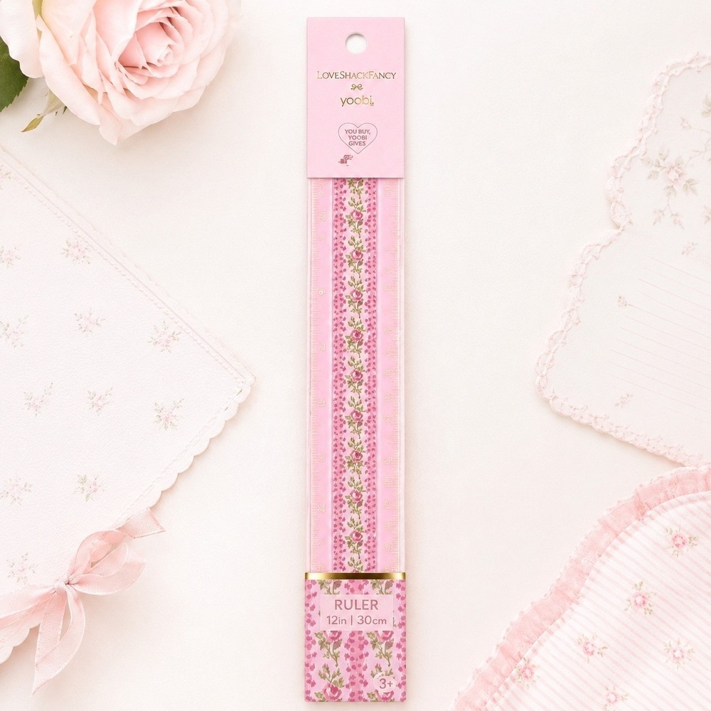 Love Shack Fancy Ruler 12" Blooming Heirloom Strawberry Macaroon Floral LSF NEW